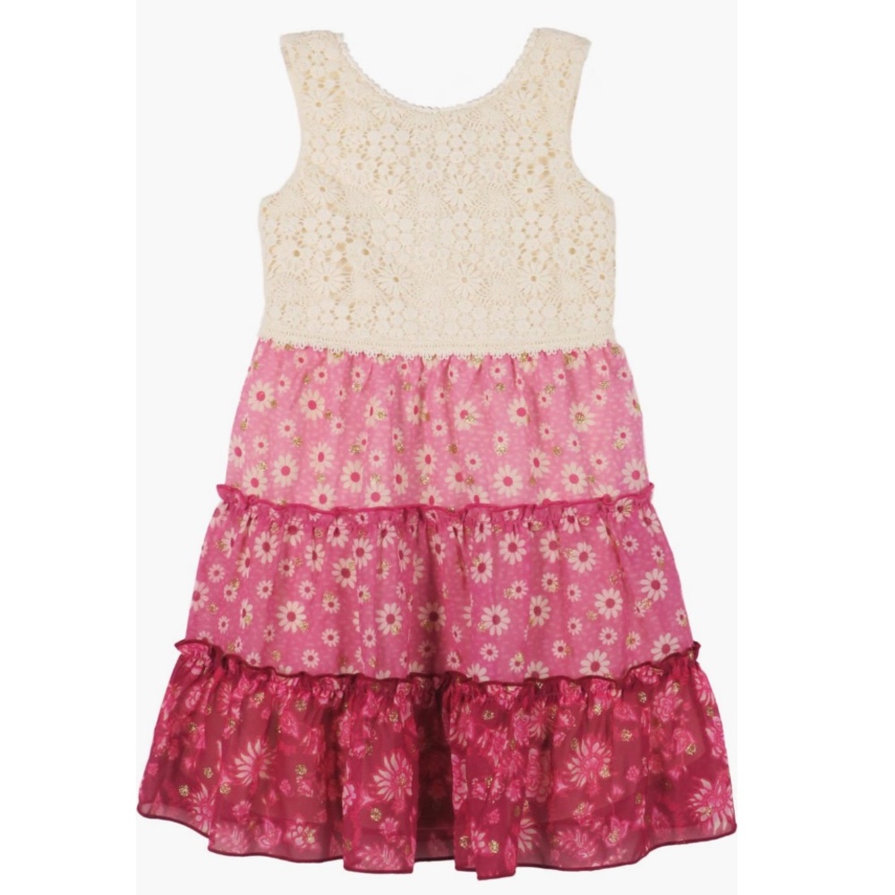 Zunie Cream and Pink Tiered Floral Dress